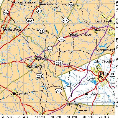 Zip code 27597 close-up map
