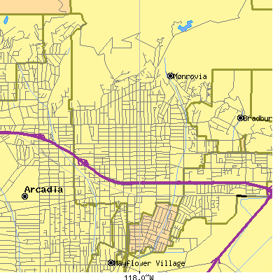 Zip code 91016 close-up map