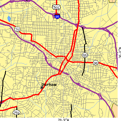Zip code 27701 close-up map