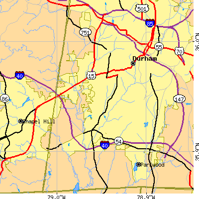 Zip code 27707 close-up map