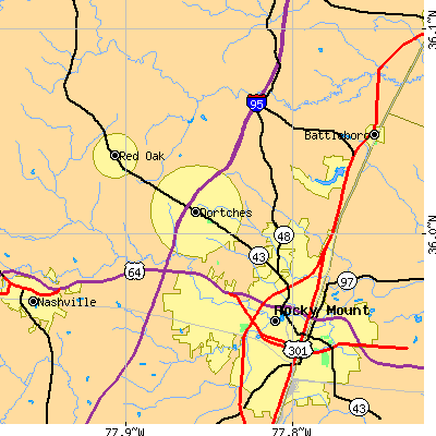 Zip code 27804 close-up map