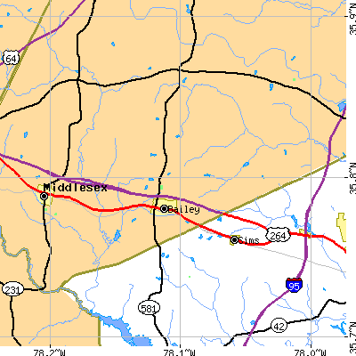 Zip code 27807 close-up map