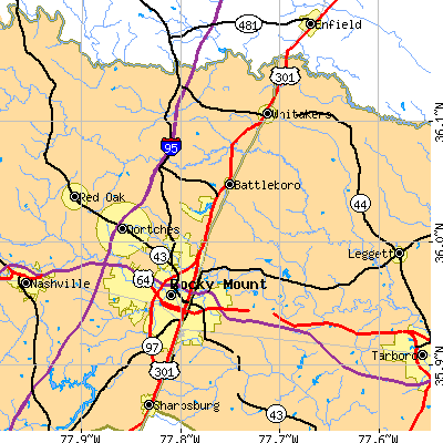 Zip code 27809 close-up map