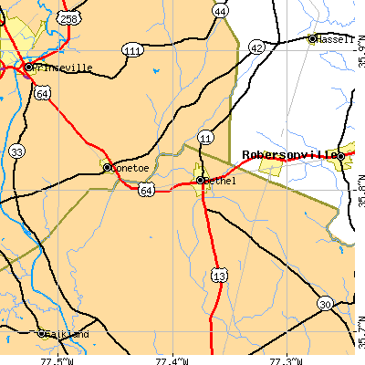 Zip code 27812 close-up map