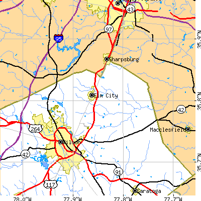 Zip code 27822 close-up map