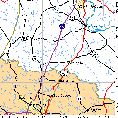 Zip code 27823 close-up map