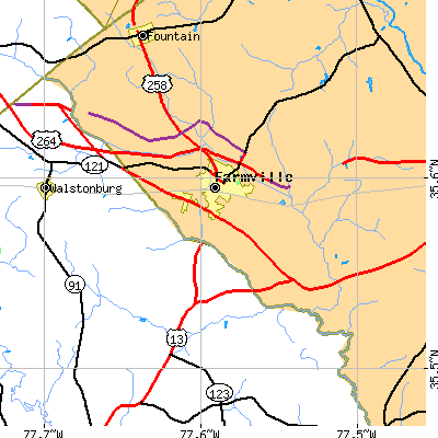 Zip code 27828 close-up map