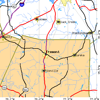 Zip code 27830 close-up map