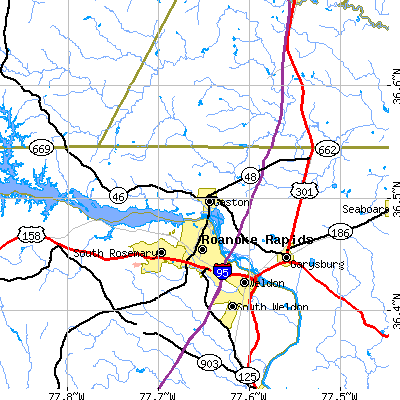 Zip code 27832 close-up map