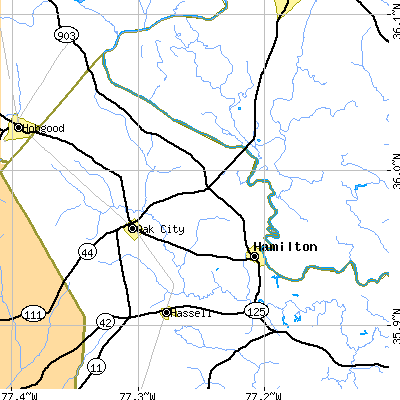 Zip code 27857 close-up map