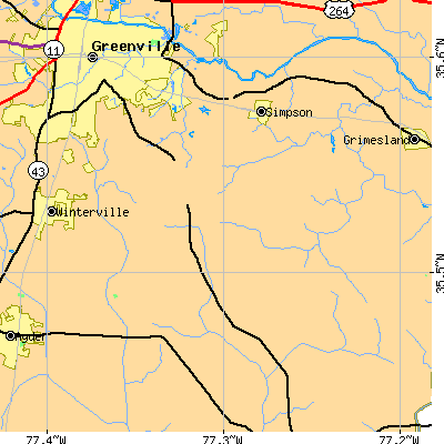 Zip code 27858 close-up map