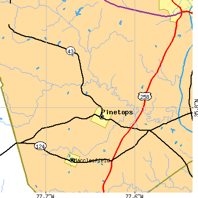 Zip code 27864 close-up map
