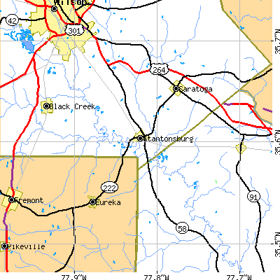 Zip code 27883 close-up map