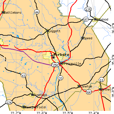Zip code 27886 close-up map