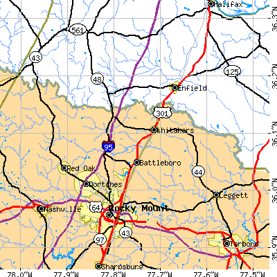 Zip code 27891 close-up map