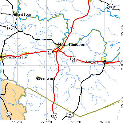 Zip code 27892 close-up map