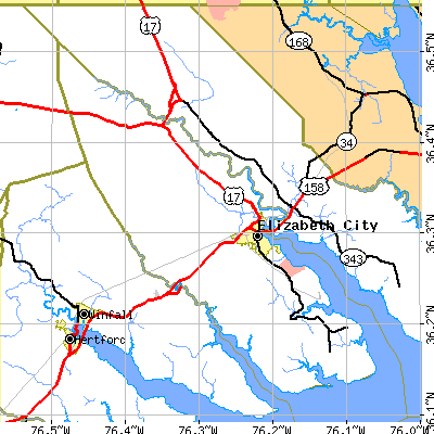 Zip code 27909 close-up map