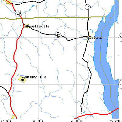 Zip code 27924 close-up map
