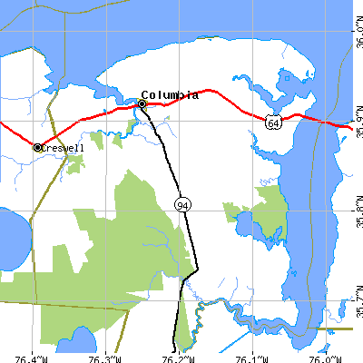 Zip code 27925 close-up map