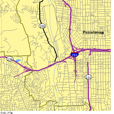 Zip code 91105 close-up map