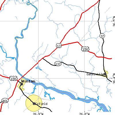 Zip code 27935 close-up map