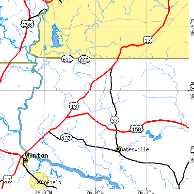 Zip code 27937 close-up map