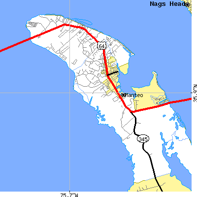 Zip code 27954 close-up map