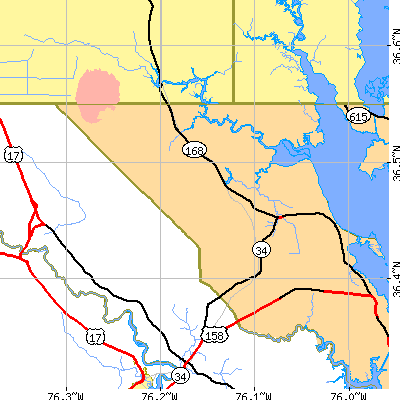 Zip code 27958 close-up map