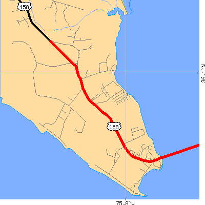 Zip code 27964 close-up map