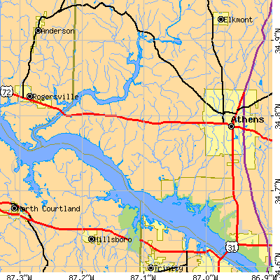 Zip code 35611 close-up map
