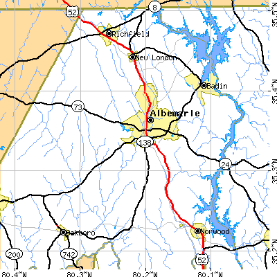 Zip code 28001 close-up map