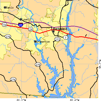 Zip code 28012 close-up map