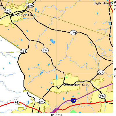 Zip code 28016 close-up map