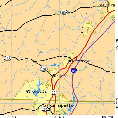 Zip code 28023 close-up map