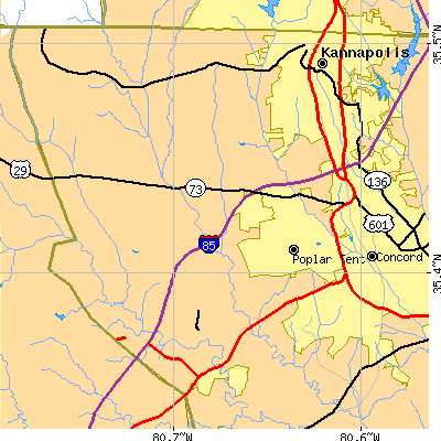 Zip code 28027 close-up map