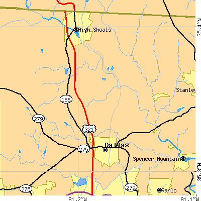 Zip code 28034 close-up map
