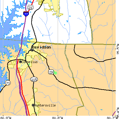 Zip code 28036 close-up map
