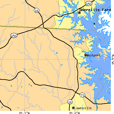 Zip code 28037 close-up map