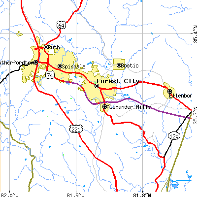 Zip code 28043 close-up map