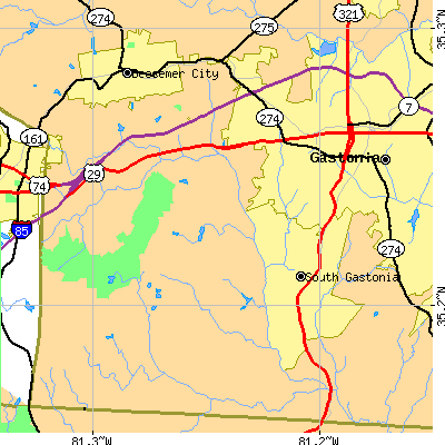 Zip code 28052 close-up map