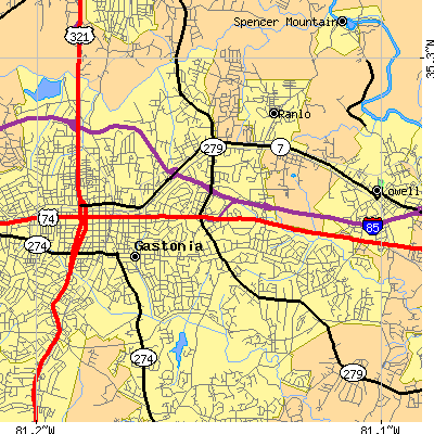 Zip code 28054 close-up map