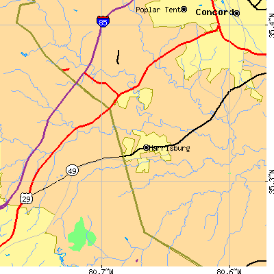 Zip code 28075 close-up map