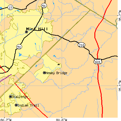 Zip code 28079 close-up map