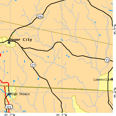 Zip code 28080 close-up map
