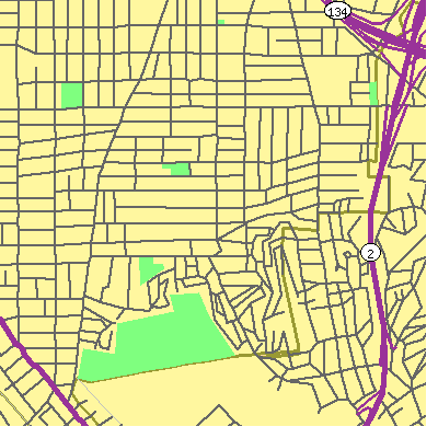 Zip code 91205 close-up map