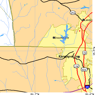 Zip code 28081 close-up map