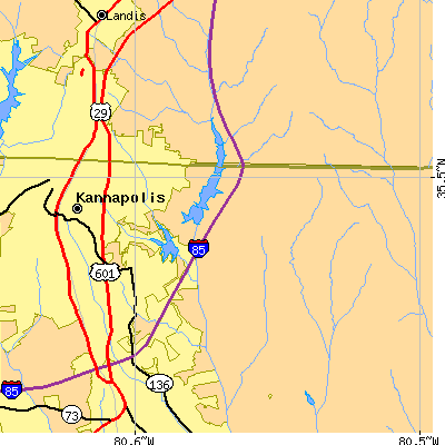 Zip code 28083 close-up map