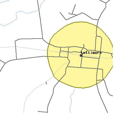 Zip code 28089 close-up map