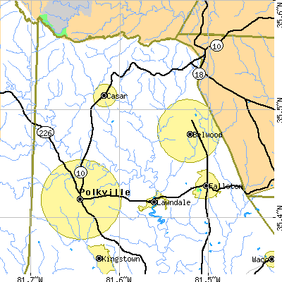 Zip code 28090 close-up map