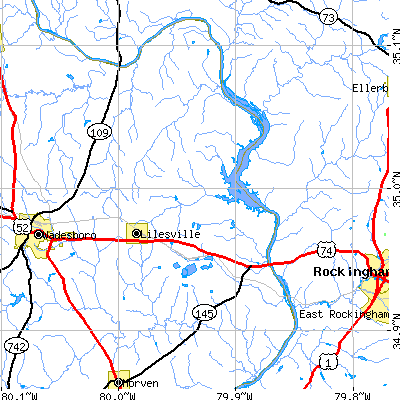 Zip code 28091 close-up map